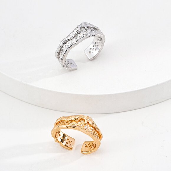 Wide Silver & Gold Abstract Ring S925 - Picture 5 of 5